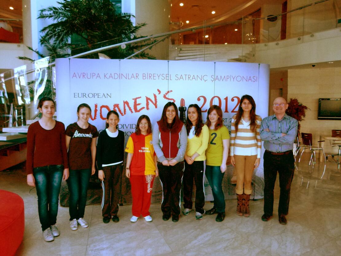 Das türkische Team v.l.n.r: Yesim Patel, Büsra Arig, Hilal Ötztürk, Emei Kaya, Betül Cemre Yildiz, Kübra Ötztürk, Kardelen Cemhan, Nezihe Ezgi Menzi, Trainer Adrian Michaltchischin