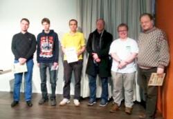 Meisterturnier (v.l.n.r.): GM Kunin (3.), Izso (4.), IM Poetsch (1.), IM Telljohann (5.), IM Carlstedt (6.), GM Schmittdiel