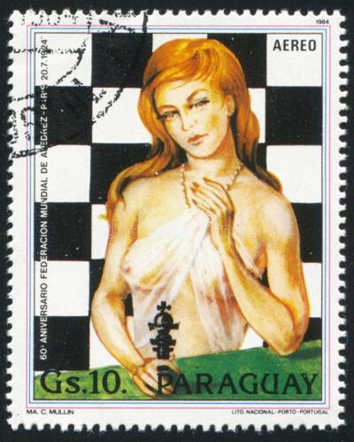 Die Schachgöttin Caissa auf einer Briefmarke von Paraguay