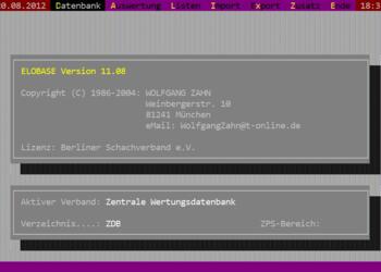 Der Startbildschirm von ELOBASE 11.08 in einem DOS-Fenster unter Windows 7